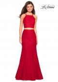 Picture of: Two Piece Stretch Lace Prom Dress with Strappy Back in Red, Style: 27452, Detail Picture 1