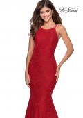 Picture of: Lace Prom Dress with Rhinestones and Strappy Back in Red, Style: 28140, Detail Picture 1