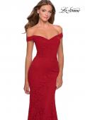 Picture of: Long Off the Shoulder Prom Dress with Lace Up Back in Red, Style: 28545, Detail Picture 1