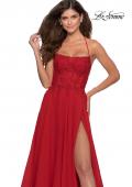 Picture of: A-line Dress with Straight Neckline and Floral Detail in Red, Style: 28600, Detail Picture 1