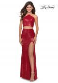 Picture of: Two Piece Sequin Prom Dress with Pyramid Top in Red, Style: 28623, Detail Picture 1