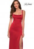 Picture of: Long Satin Prom Dress with Square Neckline in Red, Style 29349, Detail Picture 1