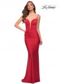 Picture of: Long Jersey Fitted Prom Dress with Front Ruching in Red, Style 29834, Detail Picture 1
