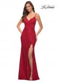 Picture of: Lace Long Dress with Scallop Detail on Skirt Slit in Red, Style 29939, Detail Picture 1