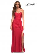 Picture of: Strapless Evening Dress with Ruffle on Slit in Red, Style: 30515, Detail Picture 1