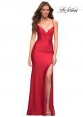 Picture of: Intricate Criss-Cross Ruched Bodice Prom Dress in Red, Detail Picture 1