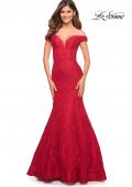 Picture of: Mermaid Lace Off the Shoulder Gown with Sheer Back in Red, Style: 30564, Detail Picture 1