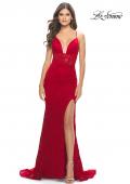 Picture of: Unique Stretch Lace Prom Dress with Sheer Bodice in Red, Style: 31249, Detail Picture 1