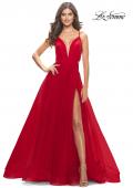 Picture of: Tulle Ball Gown with Side Cut Outs and High Slit in Red, Style: 31347, Detail Picture 1