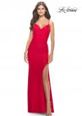 Picture of: Ruched Jersey Dress with Lace Up Back in Red, Style: 31572, Detail Picture 1