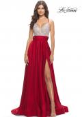 Picture of: Satin Gown with Sheer Rhinestone Bodice in Red, Style: 31592, Detail Picture 1