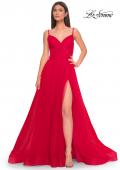 Picture of: Simple Tulle A-LIne Prom Dress with Ruched Illusion Bodice in Red, Style: 32130, Detail Picture 1