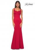 Picture of: Mermaid Jersey Gown with Bustier Top and Lace Up Back in Red, Style: 32268, Detail Picture 1
