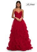 Picture of: Ruffle Tulle Dress with Unique Skirt and Illusion Corset Bodice in Red, Style: 32719, Detail Picture 1