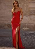 Picture of: Intricately Ruched Strapless Prom Dress with Unique Deep V in Red , Style 32923, Detail Picture 1