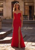 Picture of: Strapless Corset Style Prom Dress with Illusion Back in Red , Style 32941, Detail Picture 1