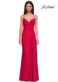 Picture of: Jersey Prom Dress with Unique Ruched Waist and Lace Up Back in Red , Style 32977, Detail Picture 1
