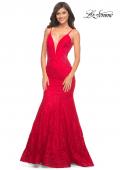 Picture of: Long Mermaid Lace Dress with Back Rhinestone Detail in Red, Style: 28355, Detail Picture 28