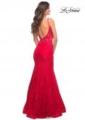Picture of: Long Mermaid Lace Dress with Back Rhinestone Detail in Red, Style: 28355, Detail Picture 29