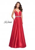 Picture of: Satin Prom Dress with A Line Skirt and Beaded Belt in Red, Style: 24821, Detail Picture 2