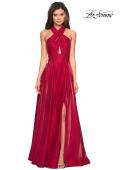 Picture of: Tone Tone Satin Dress with Wrap Around High Neckline in Red, Style: 27151, Detail Picture 2