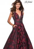Picture of: Floral A Line Ball Gown with V Back and Pockets in Red, Style: 27298, Detail Picture 2