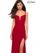 Picture of: Form Fitting Long Jersey Dress with Ruching in Red, Style: 27564, Detail Picture 2