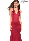 Picture of: Form Fitting Halter Satin Dress with Open Back in Red, Style: 27653, Detail Picture 2