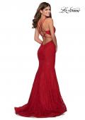 Picture of: Lace Prom Dress with Rhinestones and Strappy Back in Red, Style: 28140, Detail Picture 2
