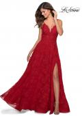 Picture of: Floral A-line Prom Gown with Sheer Bodice and Pockets in Red, Style: 28386, Detail Picture 2