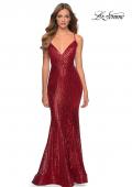 Picture of: Metallic Sequined Mermaid Dress with Lace Up Back in Red, Style: 28469, Detail Picture 2
