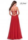 Picture of: Long Chiffon Prom Dress with Unique Lace Up Back in Red, Style: 28522, Detail Picture 2