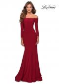 Picture of: Off the Shoulder Long Sleeve Jersey Prom Dress in Red, Style: 28754, Detail Picture 2