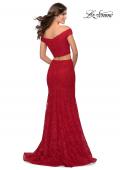 Picture of: Two Piece Lace Gown with Off the Shoulder Top in Red, Style: 28816, Detail Picture 2