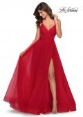 Picture of: Long Tulle Prom Dress with Criss Cross Bodice Detail in Red, Style: 28893, Detail Picture 2