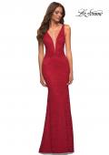 Picture of: Chic Stretch Lace Gown with Deep V Neckline in Red, Detail Picture 2