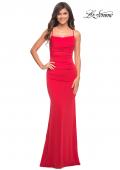 Picture of: Ruched Net Jersey Gown with Square Neckline in Red, Style: 30493, Detail Picture 2