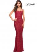 Picture of: Lovely Long Soft Sequin Dress with Scoop Neck in Red, Style: 30707, Detail Picture 2