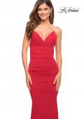 Picture of: Rhinestone Strap Net Jersey Dress with Ruching in Red, Style: 30793, Detail Picture 2