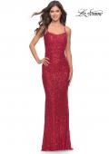 Picture of: Chic Soft Sequin Stretch Dress with Open Back in Jewel Tones in Red, Style: 31027, Detail Picture 2