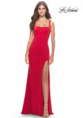 Picture of: Simple Chic Long Jersey Gown with Square Neckline in Red, Style: 31071, Detail Picture 2