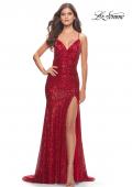 Picture of: Long Sequin Gown with Dramatic Flare Skirt and Slit in Red, Style: 31140, Detail Picture 2