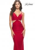 Picture of: Twist Front Cut Out Rhinestone Jersey Dress in Red, Style: 31339, Detail Picture 2