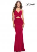 Picture of: Cut Out Long Soft Jersey Dress with Criss Cross Bodice in Red, Style: 31360, Detail Picture 2