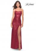 Picture of: Lace Up Back Sequin Gown with Flare Skirt in Red, Style: 31508, Detail Picture 2