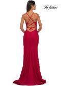Picture of: Fitted Jersey Prom Dress with High Side Slit in Red , Style: 33080, Detail Picture 2