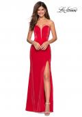 Picture of: Long Strapless Stretch Jersey Prom Dress in Red, Style: 27051, Detail Picture 3