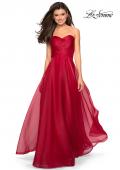Picture of: Strapless Chiffon Dress with Criss Cross Bodice Detail in Red, Style: 27515, Detail Picture 3