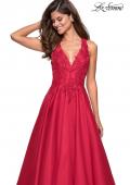 Picture of: Floor Length Mikado Gown with Lace and Rhinestones in Red, Style: 27529, Detail Picture 3