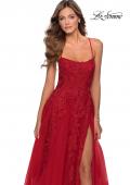 Picture of: A-line Prom Dress with Cascading Lace Detail in Red, Style: 28503, Detail Picture 3